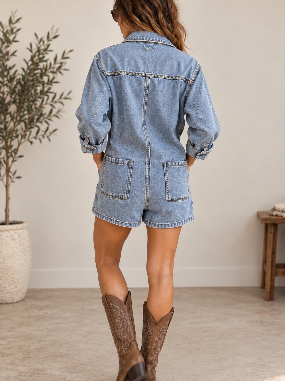 life in progress Light Blue Denim Romper M